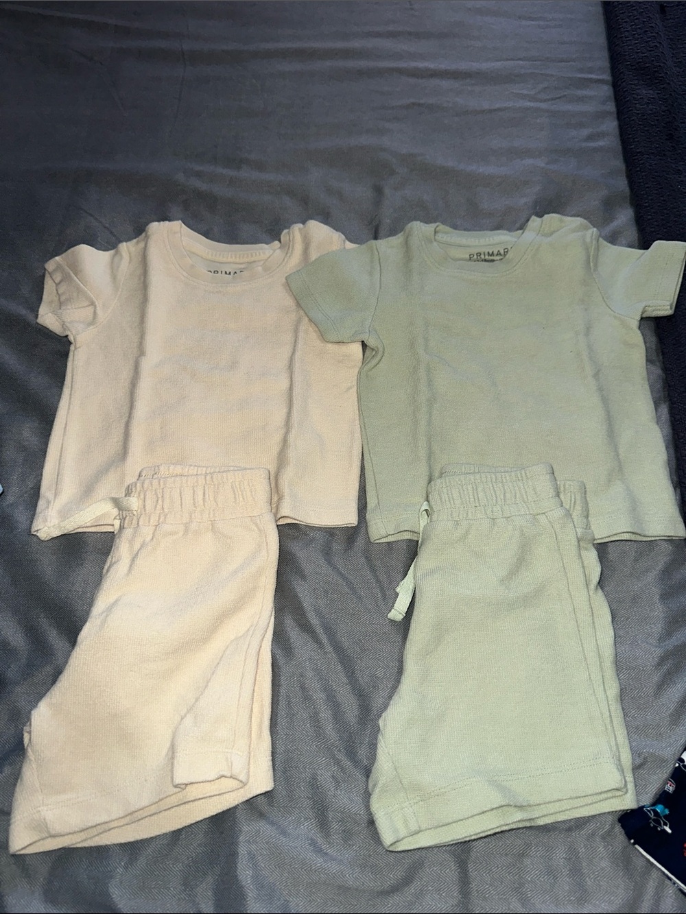 Primark Toddler Short Sleeve Shirt and Shorts Sets in Cream and Light Green